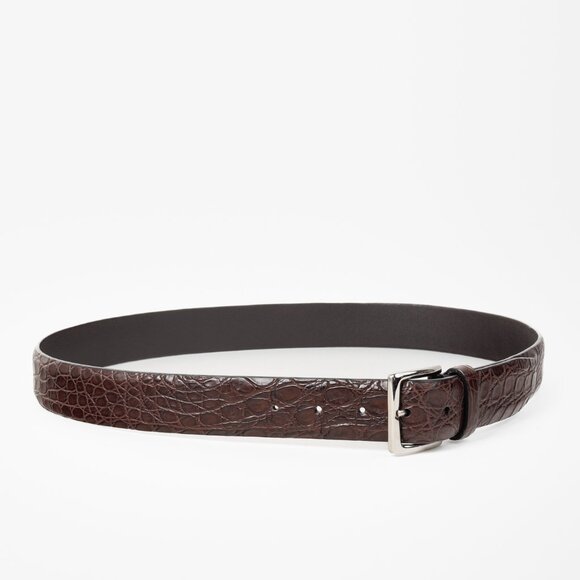 Loro Piana Owen Belt Chocolate Brown Croc Leather - Picture 1 of 8